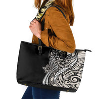 Polynesian Plumeria Floral Tattoo Pattern Leather Tote Bag Beige Style