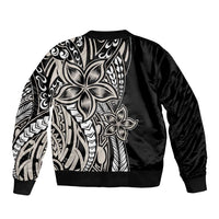 Polynesian Plumeria Floral Tattoo Pattern Sleeve Zip Bomber Jacket Beige Style