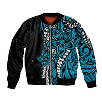 Polynesian Plumeria Floral Tattoo Pattern Bomber Jacket Bllue Style