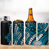 Polynesian Plumeria Floral Tattoo Pattern 4 in 1 Can Cooler Tumbler Bllue Style