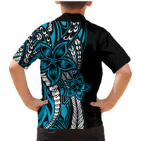 Polynesian Plumeria Floral Tattoo Pattern Family Matching Mermaid Dress and Hawaiian Shirt Bllue Style
