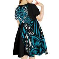 Polynesian Plumeria Floral Tattoo Pattern Kid Short Sleeve Dress Blue Style LT9 - Polynesian Pride