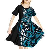 Polynesian Plumeria Floral Tattoo Pattern Kid Short Sleeve Dress Blue Style LT9 - Polynesian Pride
