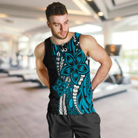 Polynesian Plumeria Floral Tattoo Pattern Men Tank Top Bllue Style
