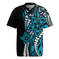 Polynesian Plumeria Floral Tattoo Pattern Rugby Jersey Bllue Style