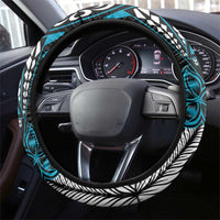 Polynesian Plumeria Floral Tattoo Pattern Steering Wheel Cover Blue Style