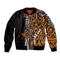 Polynesian Plumeria Floral Tattoo Pattern Bomber Jacket Gold Style