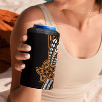 Polynesian Plumeria Floral Tattoo Pattern 4 in 1 Can Cooler Tumbler Gold Style