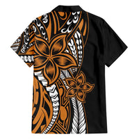 Polynesian Plumeria Floral Tattoo Pattern Family Matching Long Sleeve Bodycon Dress and Hawaiian Shirt Gold Style