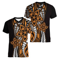 Polynesian Plumeria Floral Tattoo Pattern Women V-Neck T-Shirt Gold Style LT9 - Polynesian Pride