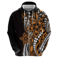 Polynesian Plumeria Floral Tattoo Pattern Zip Hoodie Gold Style