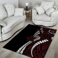 Polynesian Plumeria Floral Tattoo Pattern Area Rug Oxblood Style