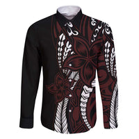 Polynesian Plumeria Floral Tattoo Pattern Family Matching Tank Maxi Dress and Hawaiian Shirt Oxblood Style