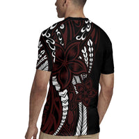 Polynesian Plumeria Floral Tattoo Pattern Rugby Jersey Oxblood Style