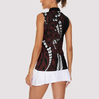 Polynesian Plumeria Floral Tattoo Pattern Women Sleeveless Polo Shirt Oxblood Style LT9 - Polynesian Pride