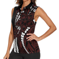 Polynesian Plumeria Floral Tattoo Pattern Women Sleeveless Polo Shirt Oxblood Style LT9 - Polynesian Pride