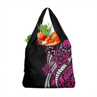 Polynesian Plumeria Floral Tattoo Pattern Grocery Bag Pink Style