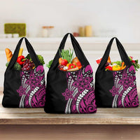 Polynesian Plumeria Floral Tattoo Pattern Grocery Bag Pink Style