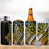 Polynesian Plumeria Floral Tattoo Pattern 4 in 1 Can Cooler Tumbler Reggae Style
