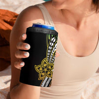 Polynesian Plumeria Floral Tattoo Pattern 4 in 1 Can Cooler Tumbler Reggae Style