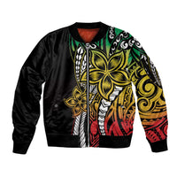 Polynesian Plumeria Floral Tattoo Pattern Sleeve Zip Bomber Jacket Reggae Style