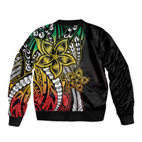 Polynesian Plumeria Floral Tattoo Pattern Sleeve Zip Bomber Jacket Reggae Style