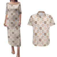 Hawaiian Palaka Quilt Pattern Couples Matching Puletasi and Hawaiian Shirt Hawaii Culture Bird of Paradise Exotic Motif - Polynesian Pride