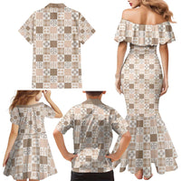 Hawaiian Palaka Quilt Pattern Family Matching Mermaid Dress and Hawaiian Shirt Hawaii Culture Bird of Paradise Exotic Motif - Polynesian Pride