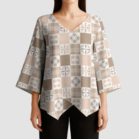 Hawaiian Palaka Quilt Pattern Kimono Sleeve Blouse Hawaii Culture Bird of Paradise Exotic Motif - Polynesian Pride