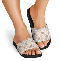 Hawaiian Palaka Quilt Pattern Slide Sandals Hawaii Culture Bird of Paradise Exotic Motif - Polynesian Pride
