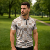 Hawaiian Palaka Quilt Pattern Zipper Polo Shirt Hawaii Culture Bird of Paradise Exotic Motif - Polynesian Pride