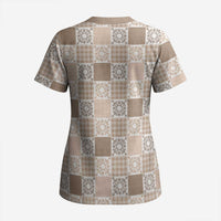 Hawaiian Palaka Quilt Pattern Scrub Top Hawaii Culture Honu Turtle - Polynesian Pride