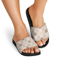 Hawaiian Palaka Quilt Pattern Slide Sandals Hawaii Culture Honu Turtle - Polynesian Pride