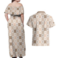 Hawaiian Palaka Quilt Pattern Couples Matching Off Shoulder Maxi Dress and Hawaiian Shirt Hawaii Culture Pineapple - Polynesian Pride