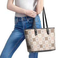 Hawaiian Palaka Quilt Pattern Leather Tote Bag Hawaii Culture Pineapple - Polynesian Pride