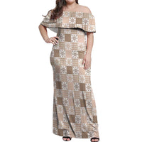 Hawaiian Palaka Quilt Pattern Off Shoulder Maxi Dress Hawaii Culture Pineapple - Polynesian Pride