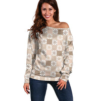 Hawaiian Palaka Quilt Pattern Off Shoulder Sweater Hawaii Culture Pineapple - Polynesian Pride