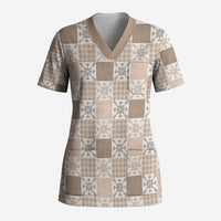 Hawaiian Palaka Quilt Pattern Scrub Top Hawaii Culture Pineapple - Polynesian Pride