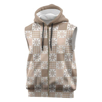 Hawaiian Palaka Quilt Pattern Sleeveless Zip Hoodie Hawaii Culture Pineapple LT9 Beige - Polynesian Pride