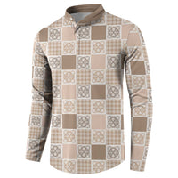 Hawaiian Palaka Quilt Pattern Button Sweatshirt Hawaii Culture Tropical Flowers Mix - Polynesian Pride
