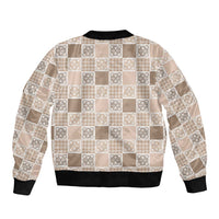 Hawaiian Palaka Quilt Pattern Sleeve Zip Bomber Jacket Hawaii Culture Tropical Flowers Mix - Polynesian Pride