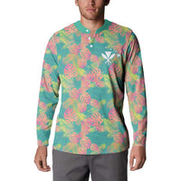 Seamless Hawaiian Quilt Pattern Button Sweatshirt Hawaii Culture Palm Leaf Tropical - Polynesian Pride
