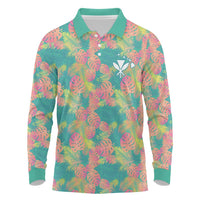 Seamless Hawaiian Quilt Pattern Long Sleeve Polo Shirt Hawaii Culture Palm Leaf Tropical - Polynesian Pride