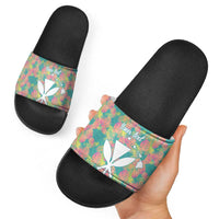 Seamless Hawaiian Quilt Pattern Slide Sandals Hawaii Culture Palm Leaf Tropical - Polynesian Pride