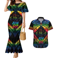 Tonga LGBT Couples Matching Mermaid Dress and Hawaiian Shirt Love Is Love Ngatu Rainbow Water Color LT9 Black - Polynesian Pride