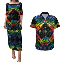 Tonga LGBT Couples Matching Puletasi Dress and Hawaiian Shirt Love Is Love Ngatu Rainbow Water Color LT9 Black - Polynesian Pride