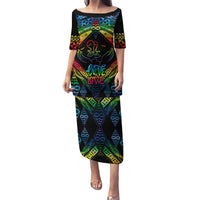 Tonga LGBT Puletasi Love Is Love Ngatu Rainbow Water Color LT9 Long Dress Black - Polynesian Pride