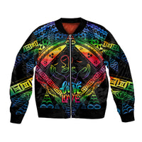 Personalised Tonga LGBT Bomber Jacket Love Is Love Ngatu Rainbow Water Color LT9 Unisex Black - Polynesian Pride