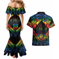 Personalised Tonga LGBT Couples Matching Mermaid Dress and Hawaiian Shirt Love Is Love Ngatu Rainbow Water Color LT9 - Polynesian Pride