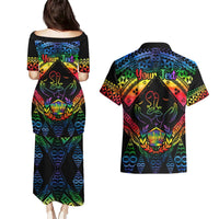 Personalised Tonga LGBT Couples Matching Puletasi Dress and Hawaiian Shirt Love Is Love Ngatu Rainbow Water Color LT9 - Polynesian Pride